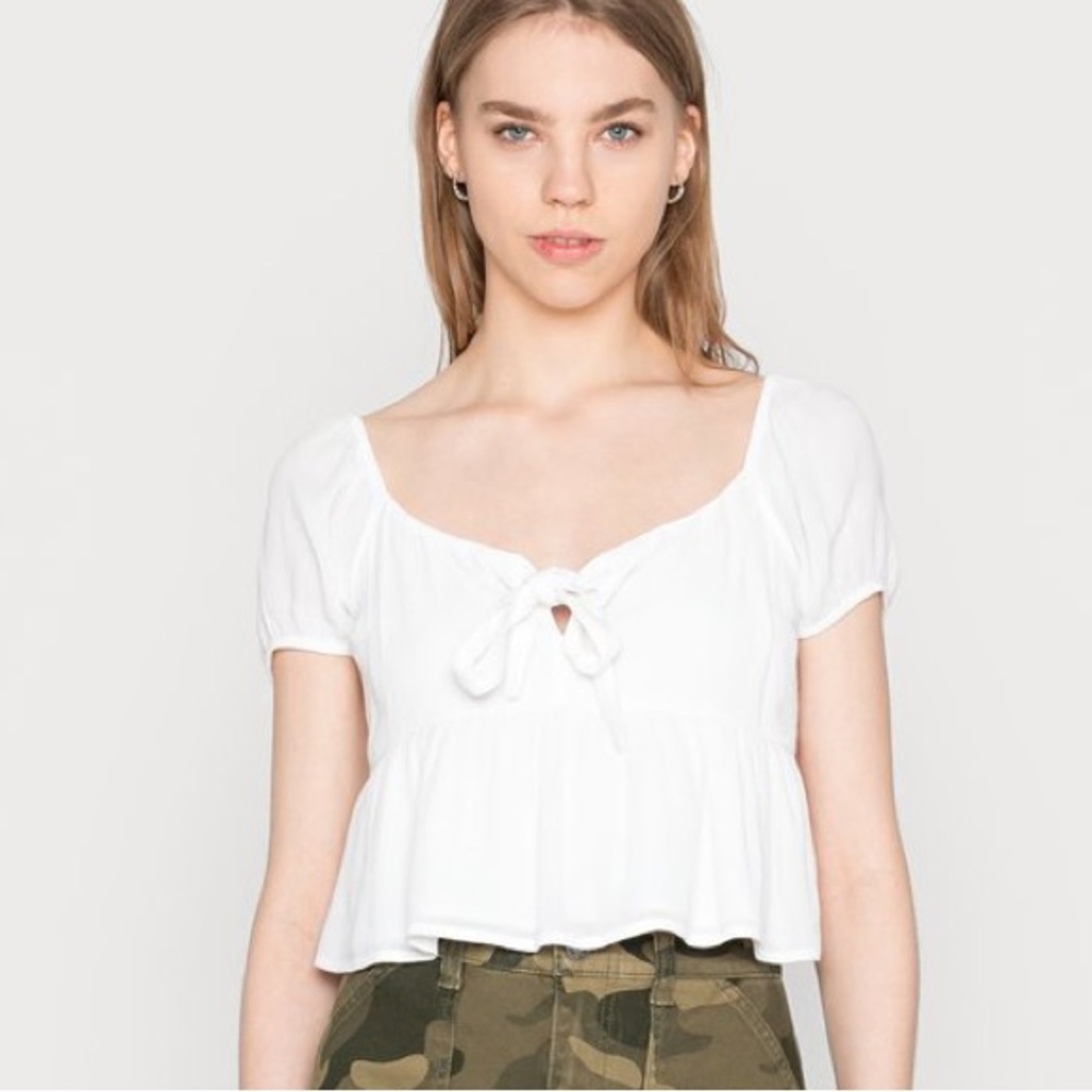 White Hollister Tie Front Babydoll Top